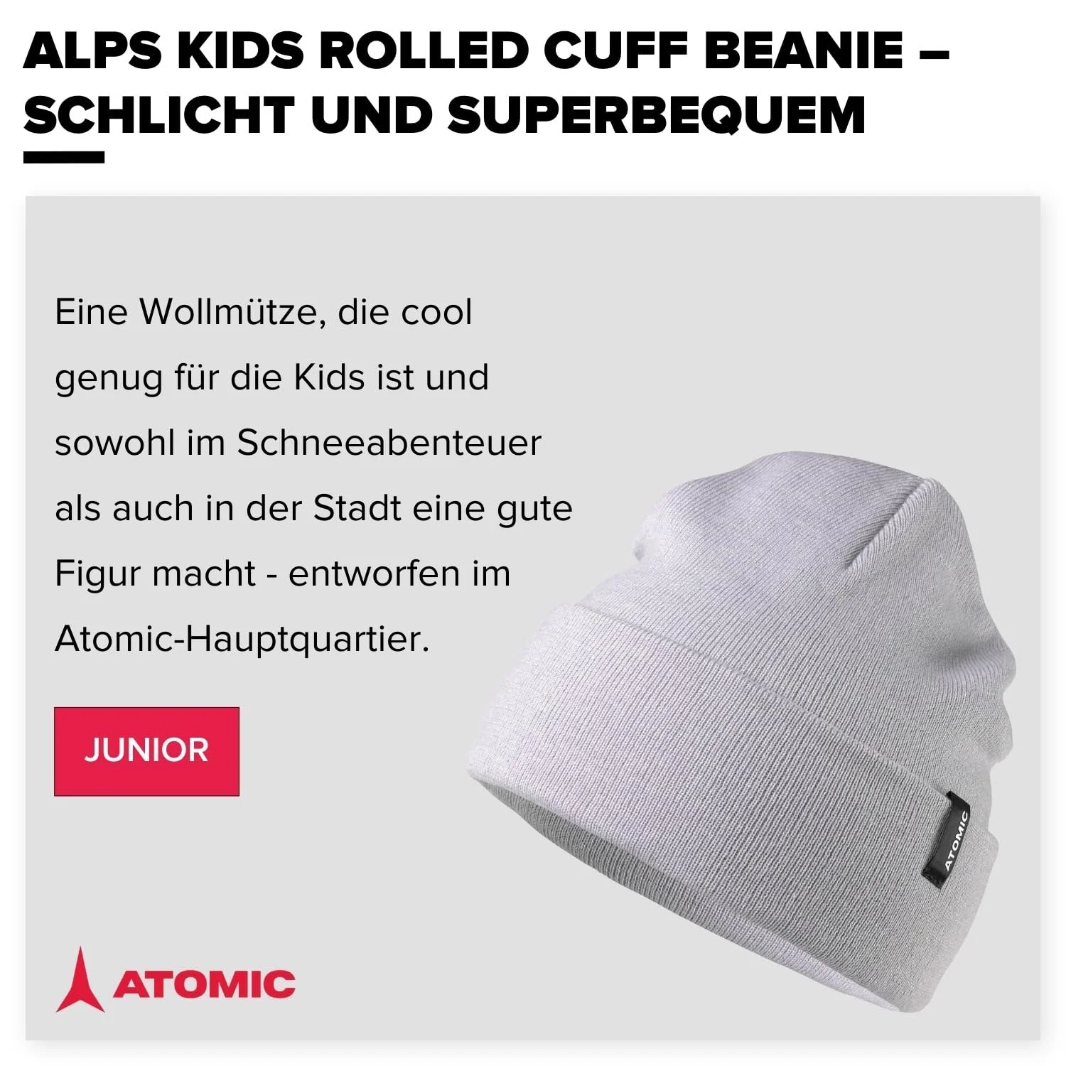 Шапка ATOMIC Alps Kids с закатанным краем, унисекс, фото №2 Шапка ATOMIC Alps Kids с закатанным краем, унисекс, фото №2