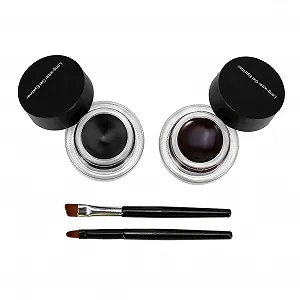 Набір підводок для очей Gel Eyeliner Cosmetic 2 Bottles Waterproof Durable 2 Pieces Brushes чорний + коричневий - Фото 1