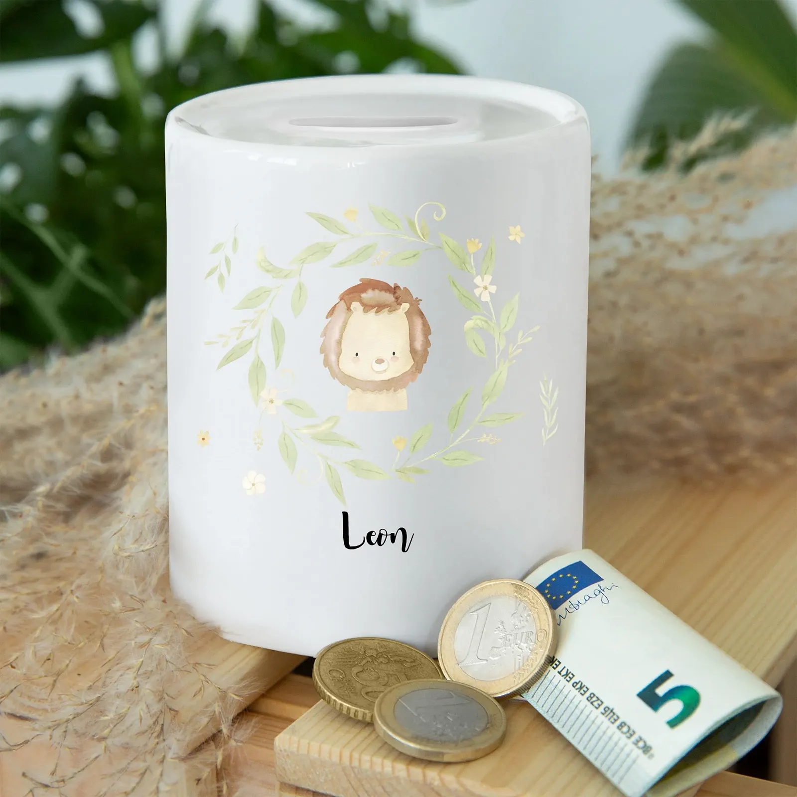 Скарбничка Лев у квітковому вінку керамічна, фото №5