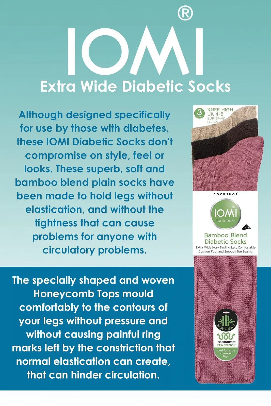 Гольфи IOMI Набір з 3 пар Діабетичні шкарпетки без гумки Екстра широкі бамбукові діабетичні шкарпетки, фото №5