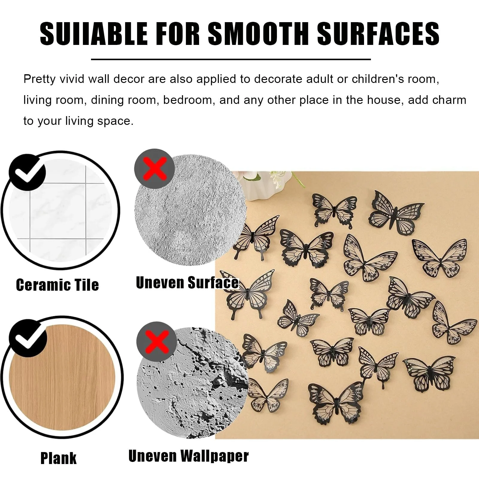 Набір наклейок на стіну 3D Метелики 36 штук Чорний та білий, фото №5