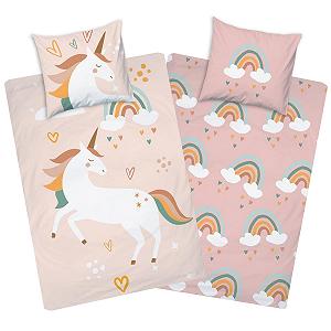 Детское Постельное Белье Aminata kids С рисунком Единорога 135 x 200 см, Хлопок, Розовый Радуга - Фото 1