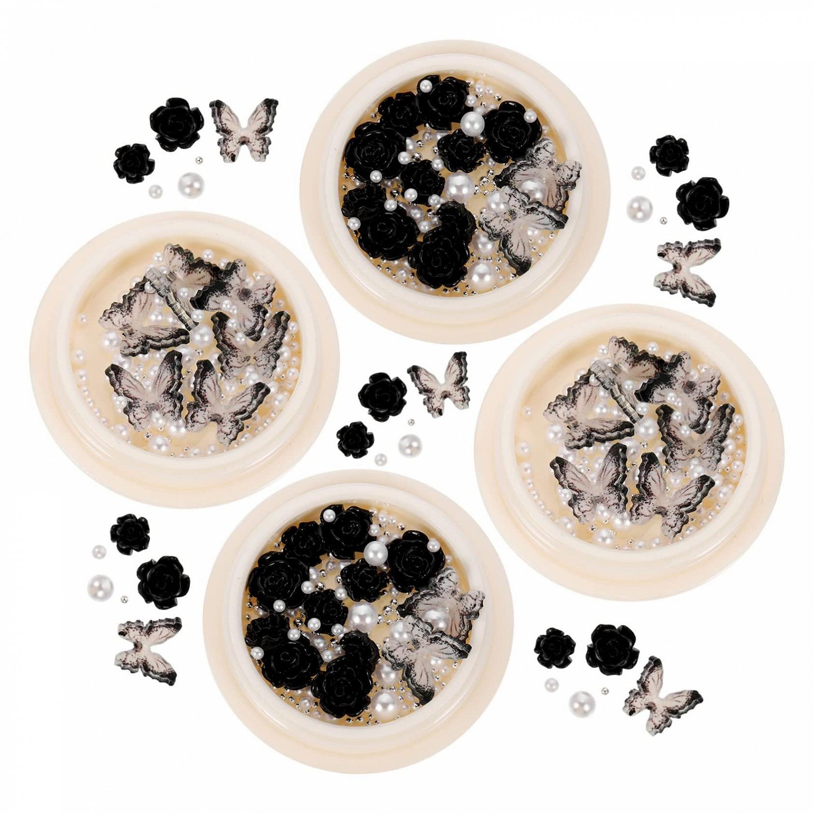 Набор украшений для маникюра, черные стразы, 4 шт, фото №1