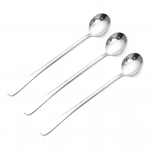 Ложка для кофе, нержавеющая сталь, ложка с длинной ручкой, 3 шт, ложка из нержавеющей стали с длинной ручкой, ложка для мороженого, для кофе, холодного чая, ложка для мороженого для бара, дома, вечеринки (круглая головка) - Фото 1