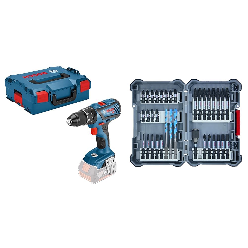 Акумуляторний ударний дриль Шурупокрут Bosch Professional 18V GSB 18V-28 у кейсі L-BOXX + 35 шт. набір свердел (Pick and Click, аксесуари для ударних гайковертів, з бітами і універсальним тримачем) - версія Amazon, фото №1