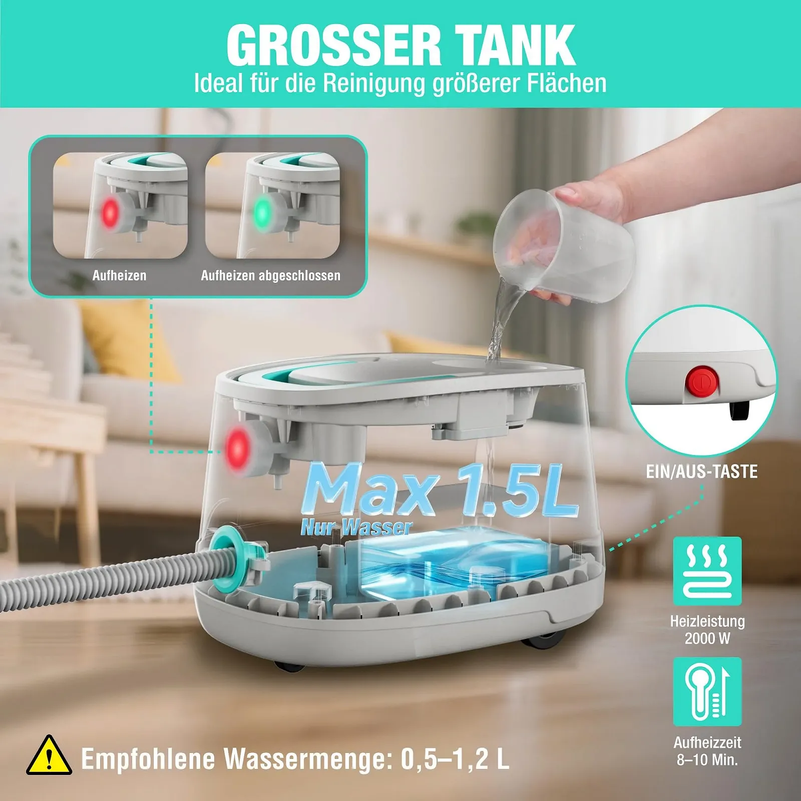 Пароочисник HAUSHOF 2000 Вт 1.5 л 4 бар з набором із 16 аксесуарів, фото №4