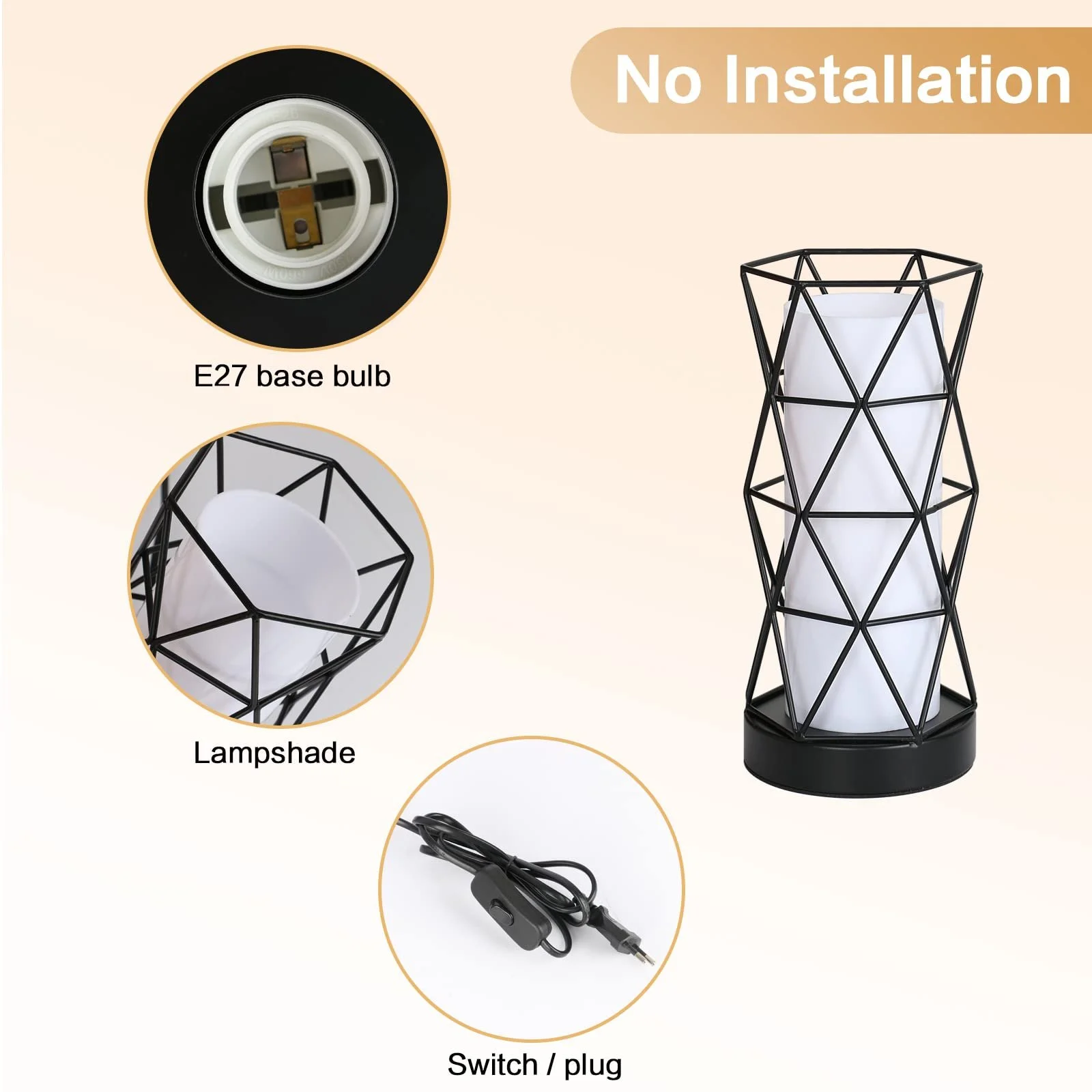 Настільна лампа Goeco Vintage Nordic E27 Black, фото №4