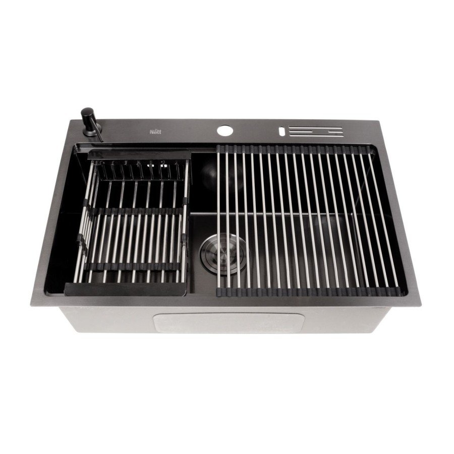 Чёрная мойка для кухни из нержавеющей стали с PVD покрытием многофункциональная Nett NB-7048, фото №1