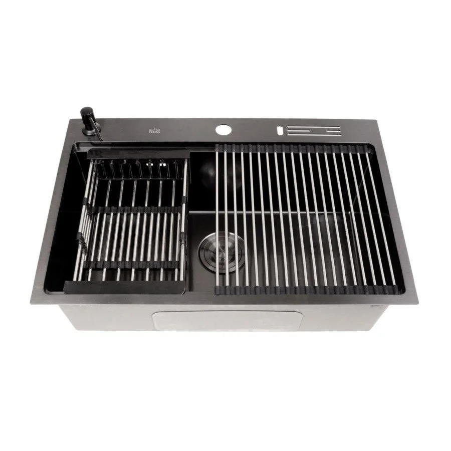 Чорна кухонна мийка з нержавіючої сталі 1.5 мм багатофункціональна Nett NB-7048, фото №1