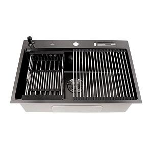 Чорна кухонна мийка з нержавіючої сталі 1.5 мм багатофункціональна Nett NB-7048 - Фото 1