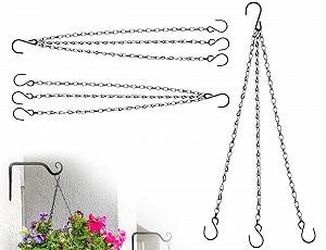 Набор цепочек для подвесных корзин Металлические трехпроводные с S-образными крючками, 2 шт., 32 см, Черный - Фото 1