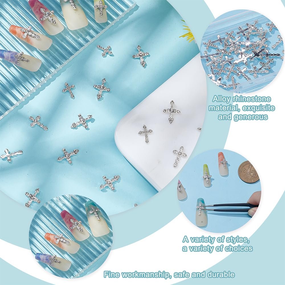 Подвеска для ногтей Крест Кристалл Стразы 3D Серебряный, 40 шт, фото №5