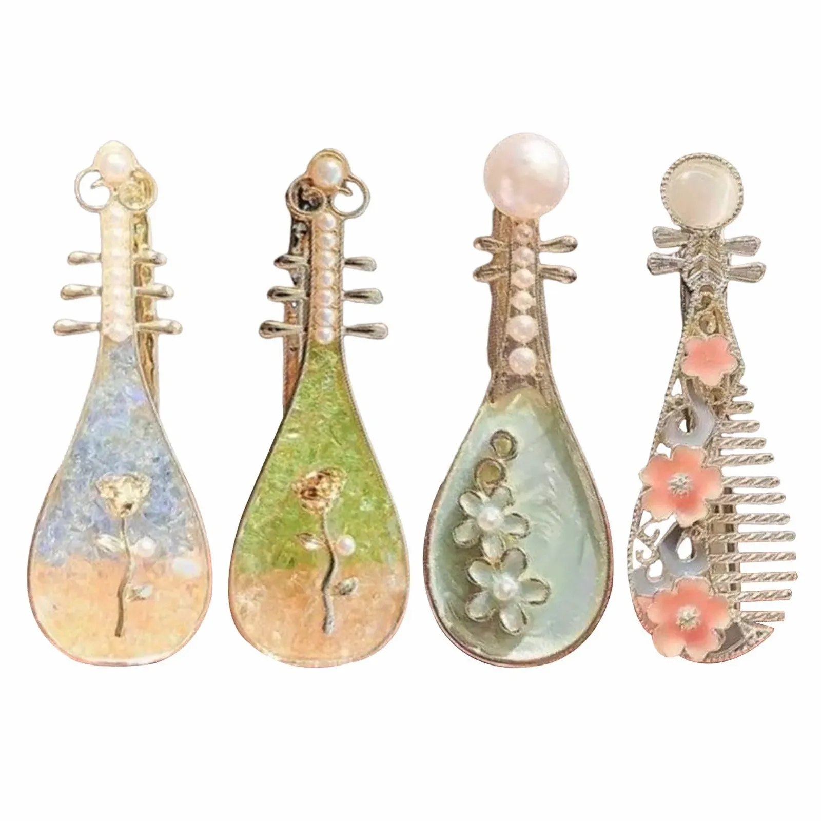 Заколка для волос, Заколка для волос в форме скрипки с жемчугом - 4 шт Стильные аксессуары для волос для женщин Девочек Школа Свадьба Фестиваль Концерт, фото №1