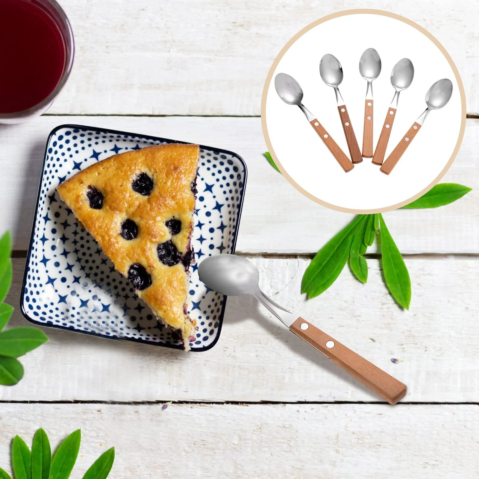 Набір з 5 десертних ложок з нержавіючої сталі з дерев'яними ручками, фото №6