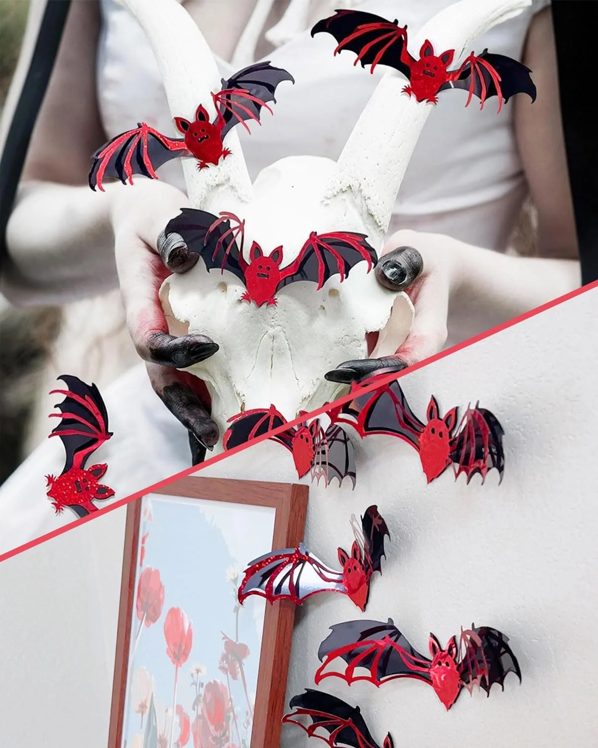 3D-наклейки на стіну Halloween Bats 24 шт. Чорний та Червоний, фото №4