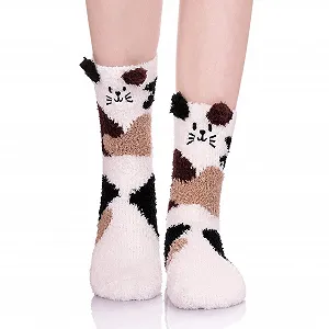 Носки с животными Пушистые носки Зимние теплые носки с животными Теплые пушистые носки Пушистые рождественские носки Женские Уютные носки для Рождества Карнавала Зимние подарки для женщин - Фото 1
