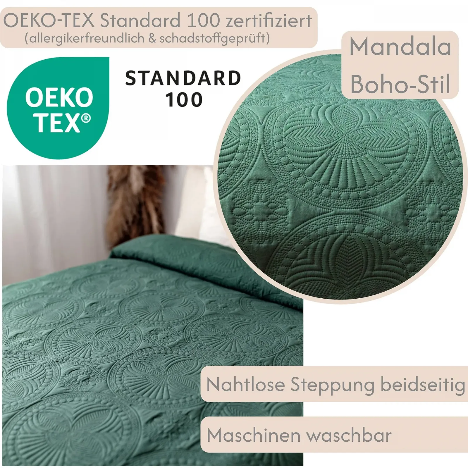 Покривало CalmyHOME 170 x 220 см, темно-зелене, фото №3