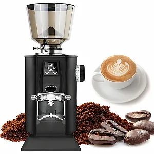 Коммерческая кофемолка электрическая с плоскими жерновами и 9 настройками/LED-экраном/двойными режимами дозировки, с контейнером для зерен 450 г Black - Фото 1