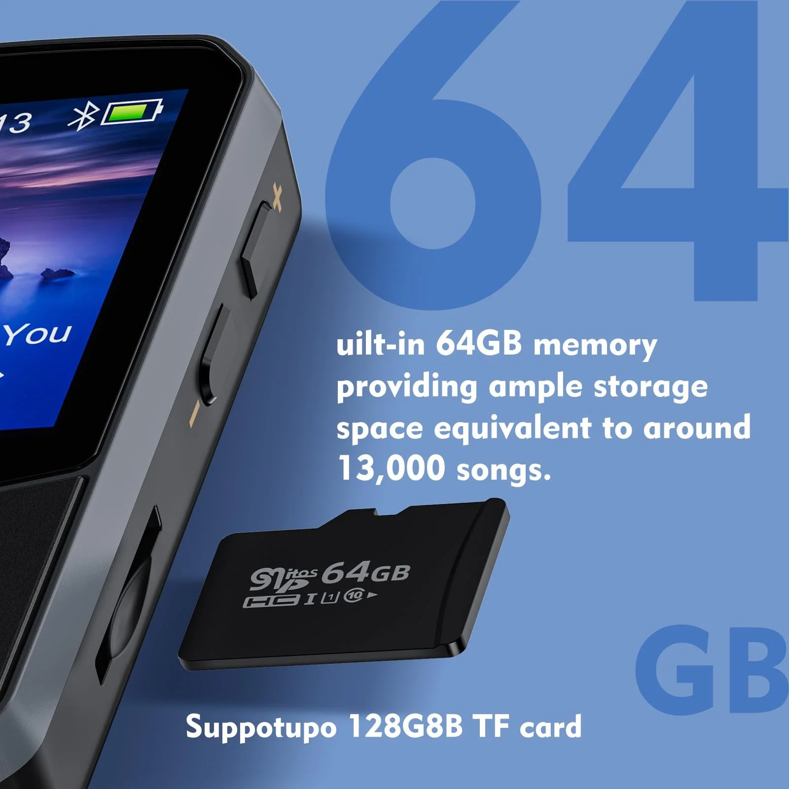 MP3 плеєр 64GB Bluetooth 5.3 Sport з 1.5-дюймовим TFT кольоровим екраном, Mini Music Player з кліпсою, для бігу, FM радіо, диктофон, крокомір, A-B повтор, підтримка SD-карти 128GB, фото №2