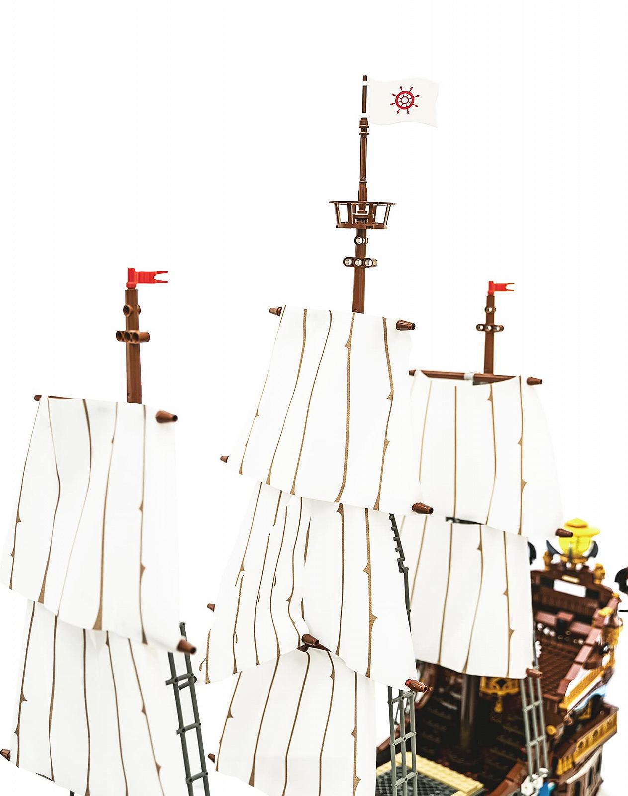 Модель Reobrix 66011 Корабль Солнечного Пирата с тканевыми парусами 3162 шт. Золотое покрытие, фото №7