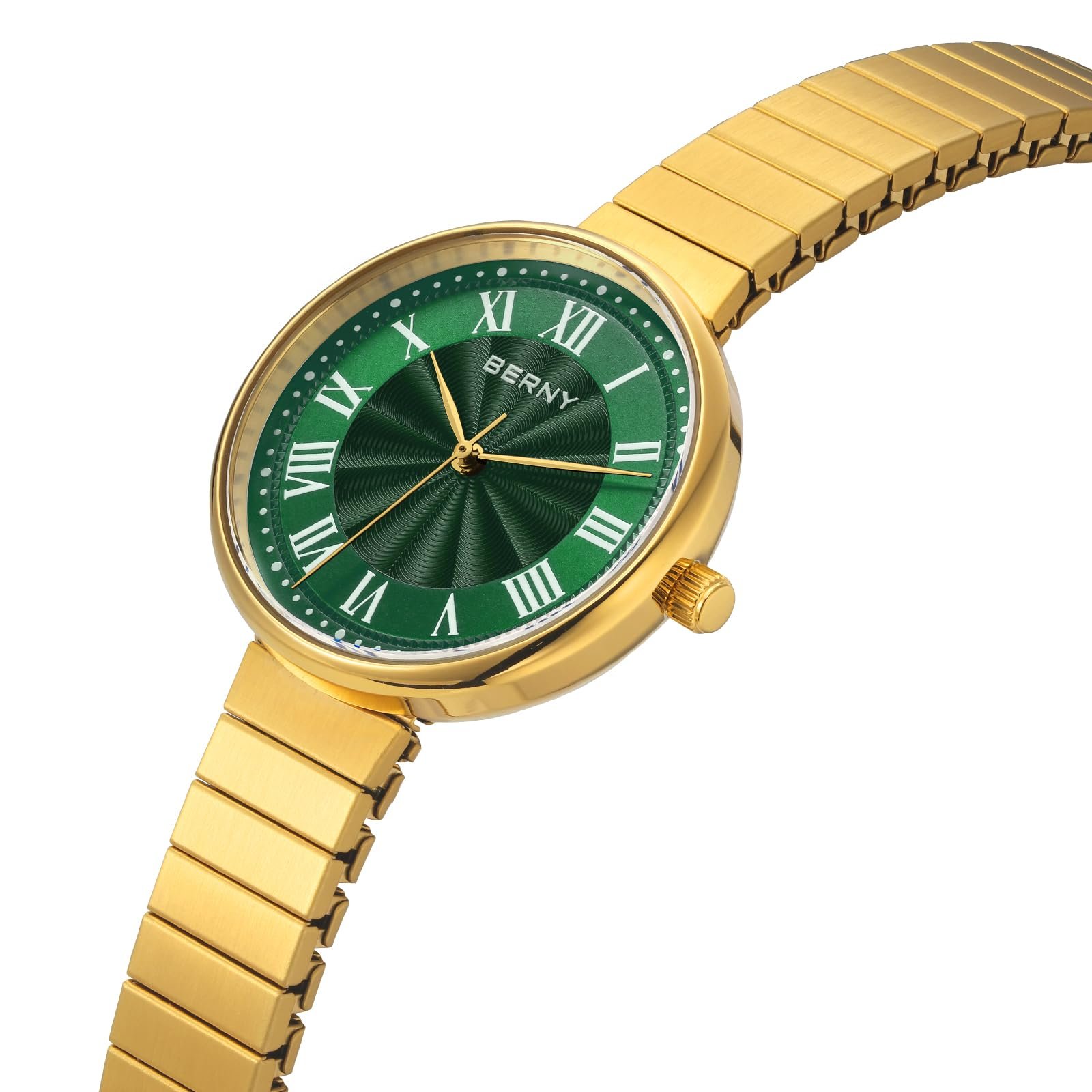 Женские наручные часы BERNY Золотые Винтажные часы для женщин Аналоговые кварцевые часы с полностью нержавеющим расширяющимся браслетом 3ATM Водонепроницаемые с римскими цифрами, фото №2 Женские наручные часы BERNY Золотые Винтажные часы для женщин Аналоговые кварцевые часы с полностью нержавеющим расширяющимся браслетом 3ATM Водонепроницаемые с римскими цифрами, фото №2