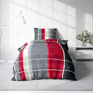 Комплект постільної білизни з мікрофібри one-home 2 предмети на блискавці 135 x 200 см червона клітинка synthetic.ua - Фото 1