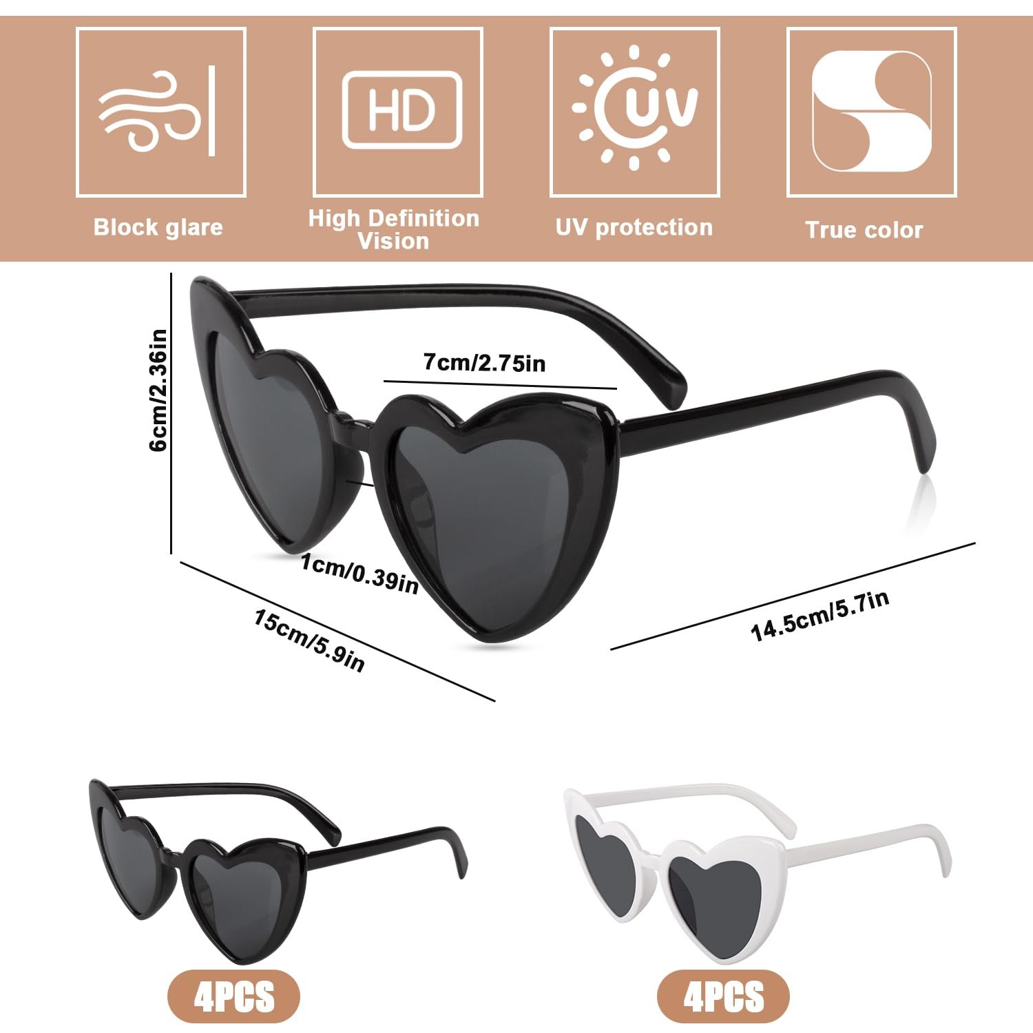 Сонцезахисні окуляри Серце Ezydka Вінтажні окуляри у формі серця, Набір з 8 штук, фото №7