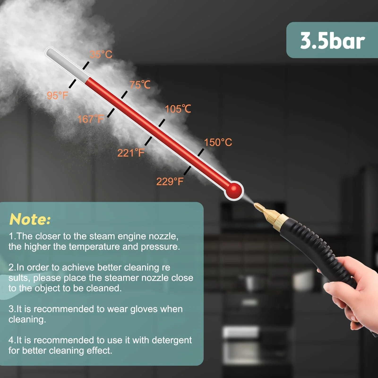 Портативний пароочисник Kavolet 1500 Вт 3.5 бар 50-400 мл/хв 3 насадки, фото №3