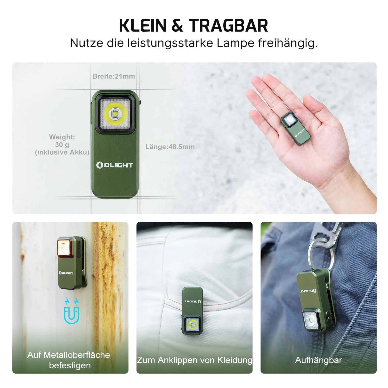 Ліхтар Olight Oclip Mini LED з червоним світлом, 300LM, USB-C акумуляторний, IPX5, захист від падіння з висоти 1,5 м, невеликий миготливий ліхтар для кемпінгу та попереджень про безпеку, OD Green, фото №4