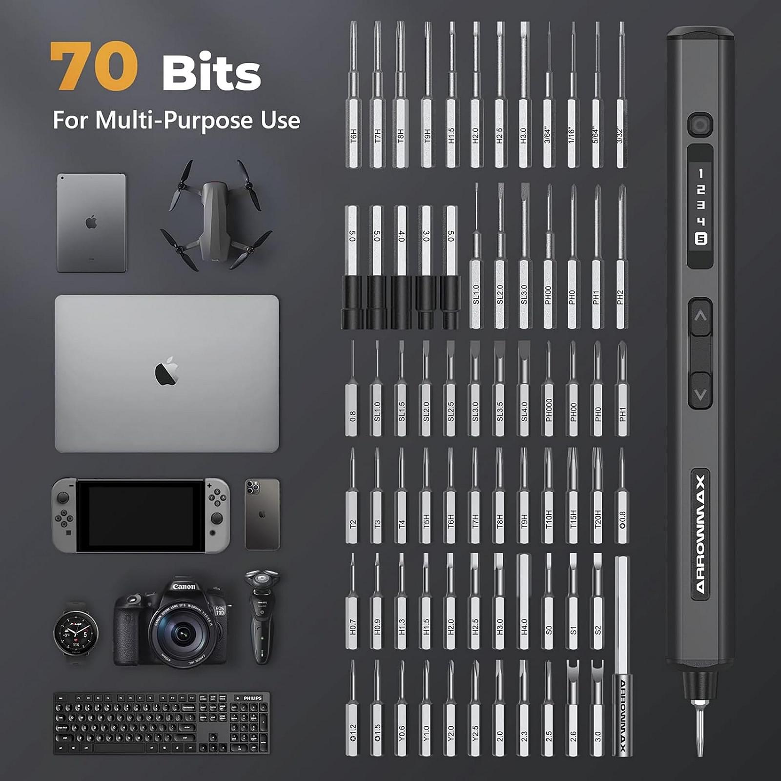 Електрична викрутка ARROWMAX SES Ultra 74 в 1 з 70 магнітними бітами, 5 режимами крутного моменту, для телефону, чорна, фото №6 Електрична викрутка ARROWMAX SES Ultra 74 в 1 з 70 магнітними бітами, 5 режимами крутного моменту, для телефону, чорна, фото №6