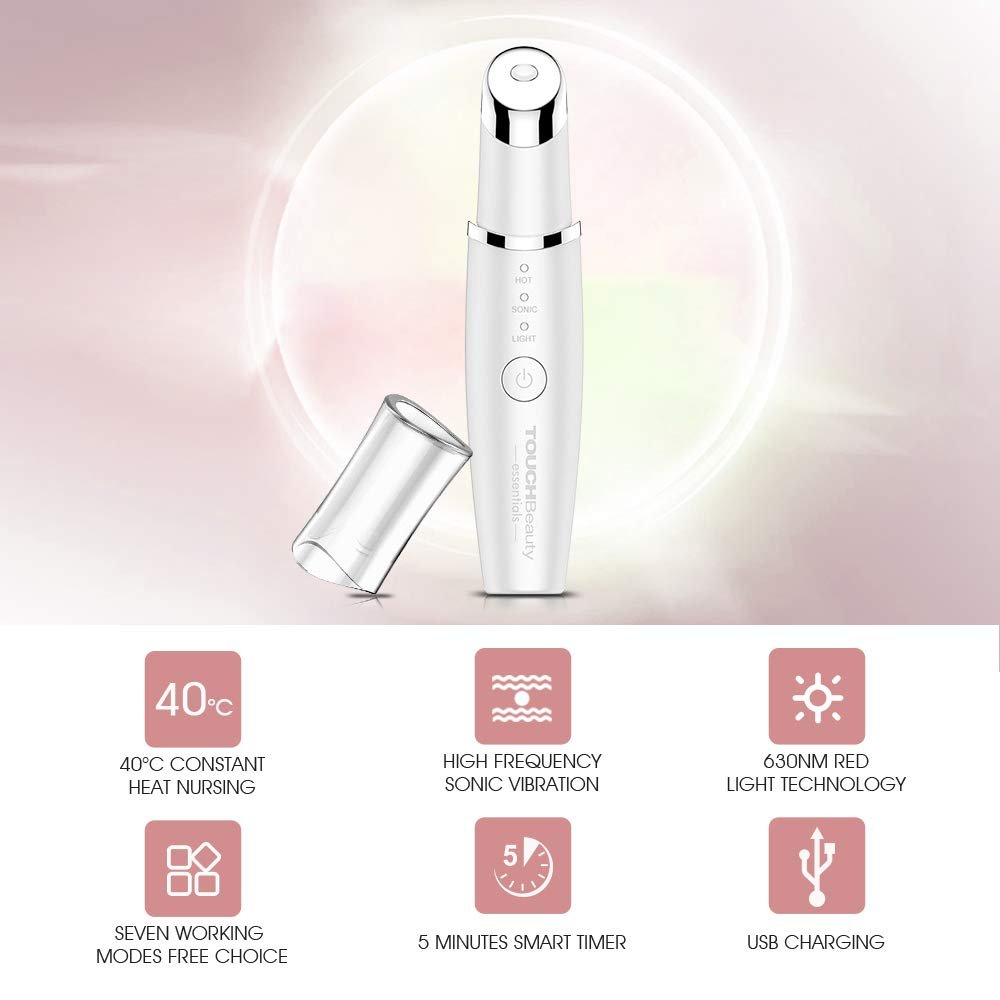 Масажер для очей TOUCHBeauty, вібраційний, з червоним LED світлом, підігрівом 40°C, акумуляторний, білий, фото №2