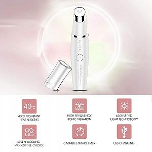 Масажер для очей TOUCHBeauty, вібраційний, з червоним LED світлом, підігрівом 40°C, акумуляторний, білий synthetic.ua - Фото 1