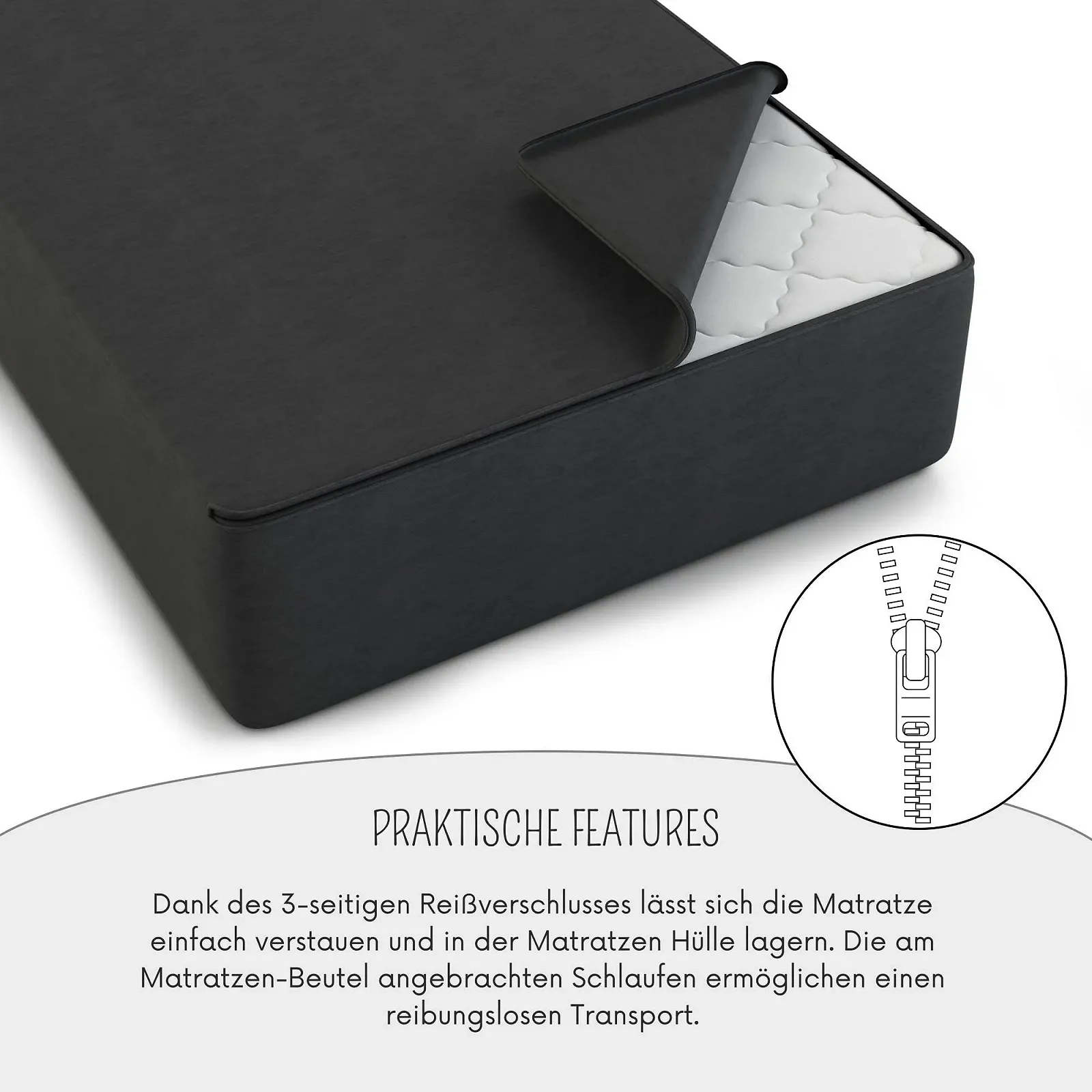 Сумка для матраса MSS e.K. 100 x 200 x 26 см, сумка для хранения матрасов с молнией и ручками для переноски, защитный, полипропилен, фото №5