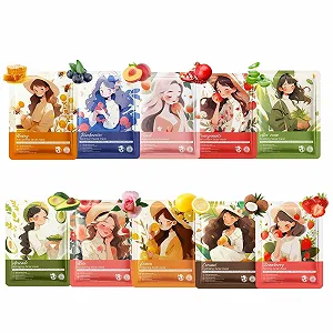 Тканевая маска Altherona Набор 10 шт. Увлажняющая маска для лица с фруктовыми растительными экстрактами, успокаивающие маски с центеллой, набор красоты для подростков, девушек и женщин, подарки для ухода за лицом - Фото 1