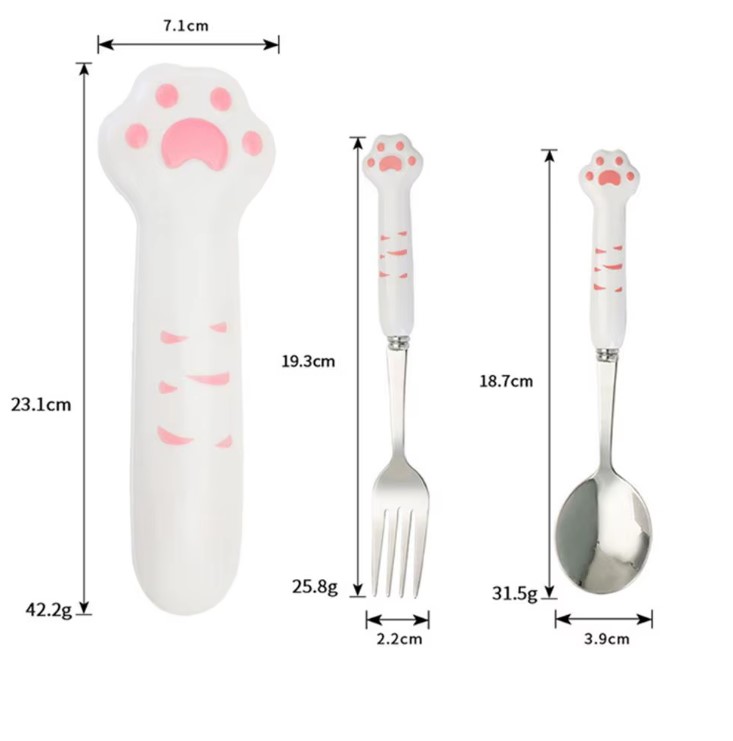 Лапка набор ложки и вилки с футляром кошачья лапка посуда из нержавеющей стали детский набор, фото №4