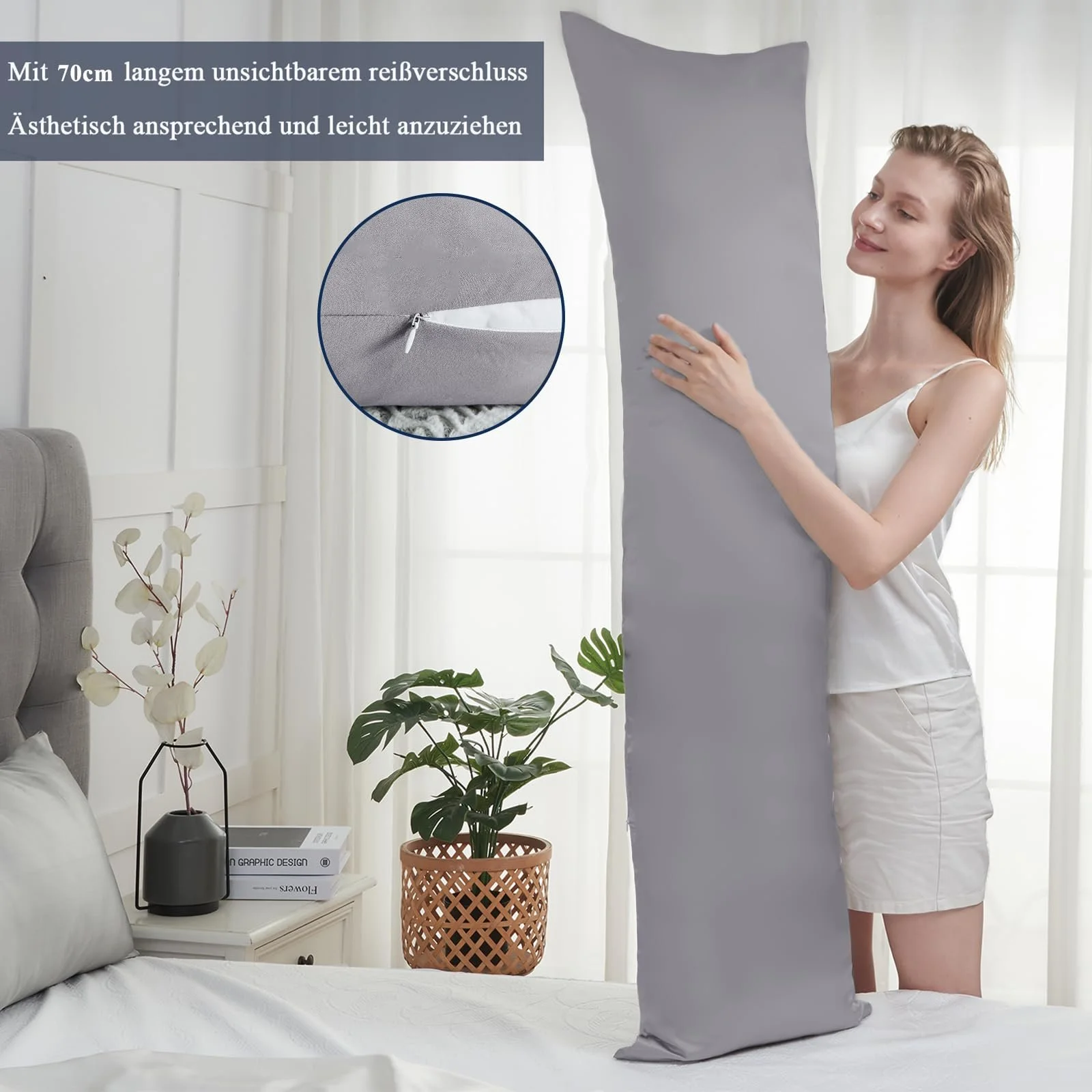 Наволочка Vielit для подушки для сну на боці 40 x 145 см, Набір з 2 наволочок, М'які наволочки, Сірий, фото №4 Наволочка Vielit для подушки для сну на боці 40 x 145 см, Набір з 2 наволочок, М'які наволочки, Сірий, фото №4