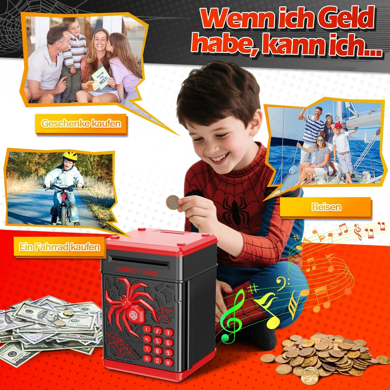 Копилка Yellcetoy Spider Safe Детская с кодом Электрический Черный, фото №6
