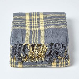 Покрывало Средний Серый & Желтый Тартан Homescapes 152 см x 203 см synthetic.ua - Фото 1