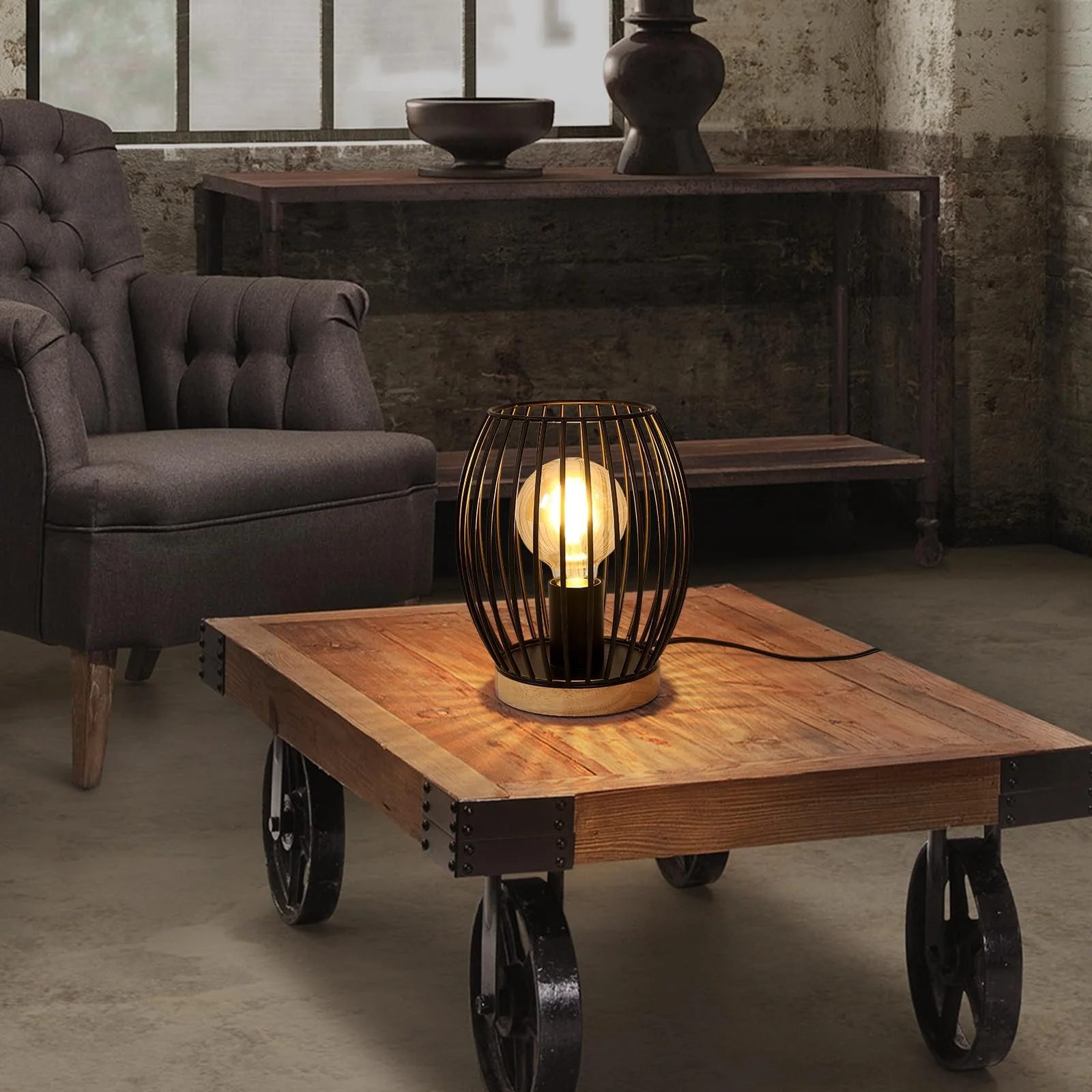 Настільна лампа Comely Vintage Metal E27 17x17x21 см Чорна, фото №6