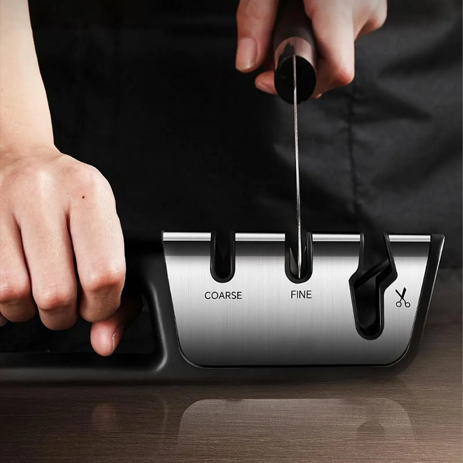 Точилка для ножів 3-ступенева ручна портативна професійний аксесуар для кухні, фото №8