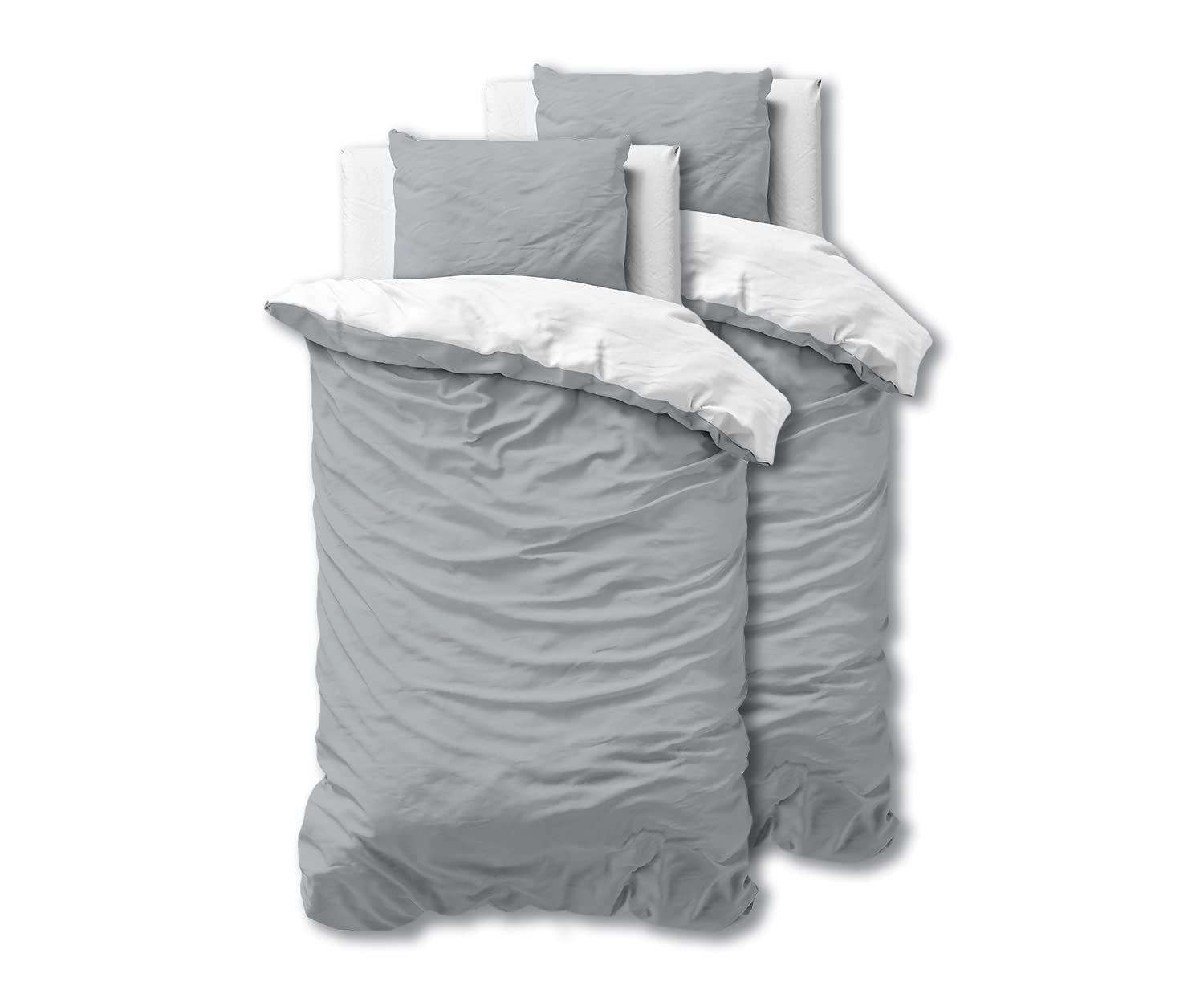 Постільна білизна Sleeptime, 100% бавовна, 135 см x 200 см, 4 предмети, біло-сіра. М'які підодіяльники на блискавці, що не потребують прасування. Двоколірний набір постільної білизни з 2 наволочками 80 см x 80 см., фото №1