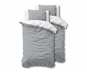 Постільна білизна Sleeptime, 100% бавовна, 135 см x 200 см, 4 предмети, біло-сіра. М'які підодіяльники на блискавці, що не потребують прасування. Двоколірний набір постільної білизни з 2 наволочками 80 см x 80 см. - Фото 1