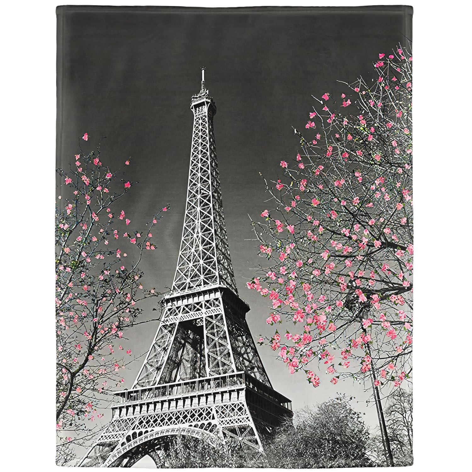 Одеяло YISUMEI Мягкое фланелевое одеяло Кровать Париж Эйфелева башня Цветы, 150 x 200 см, фото №1