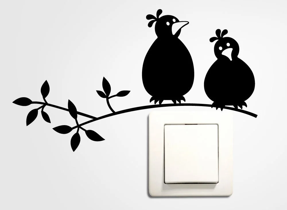 Наклейка на стену Grandora W5036 Две забавные птицы на ветке Бежевый 19 x 11 см, фото №1