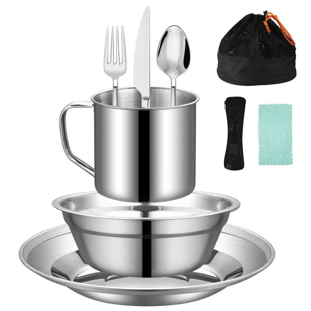 Набор столовых приборов Gobesty Camping 7 предметов Stainless Steel с ножом, вилкой, ложкой и сумкой для походов, фото №7