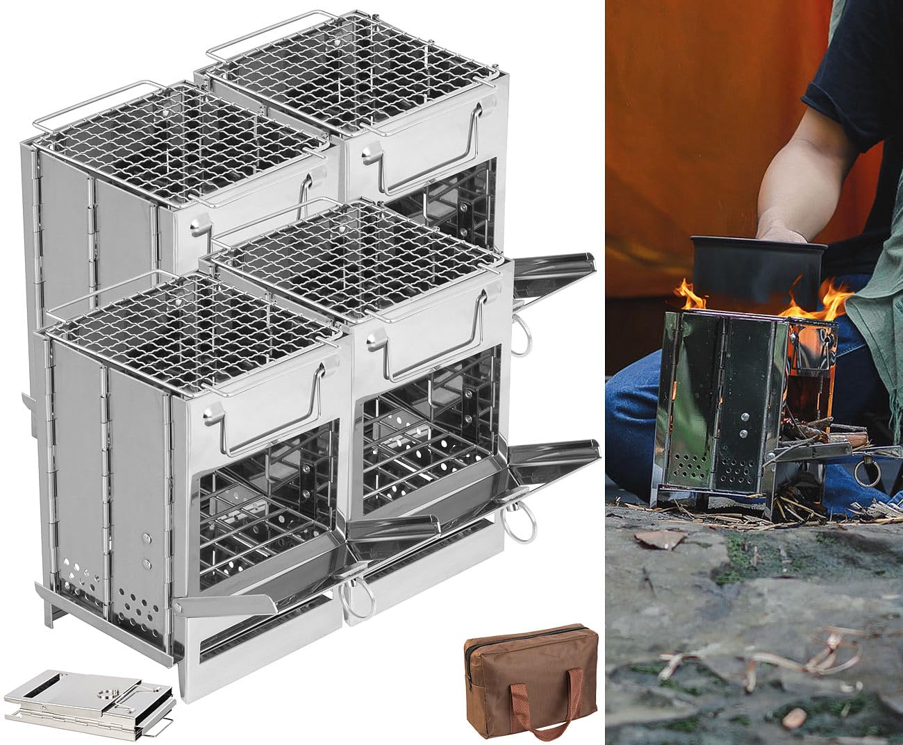 PЕARL Плита 4 нержавіюча сталь (грати для приготування їжі, пічка hoho), фото №2