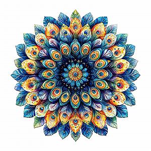 Дерев'яний пазл Мандала "Перо павича" 185 деталей у дерев'яній коробці - Фото 1