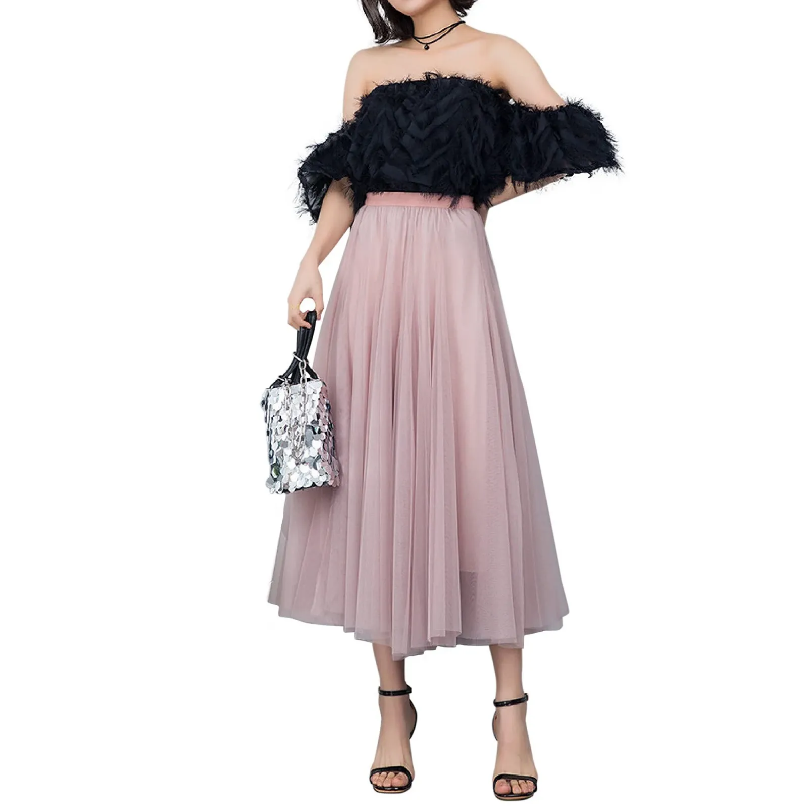 Спідниця  Жіноча Міді Плісирована З Високою Талією Еластична Талія Драпірована Тканина, фото №4