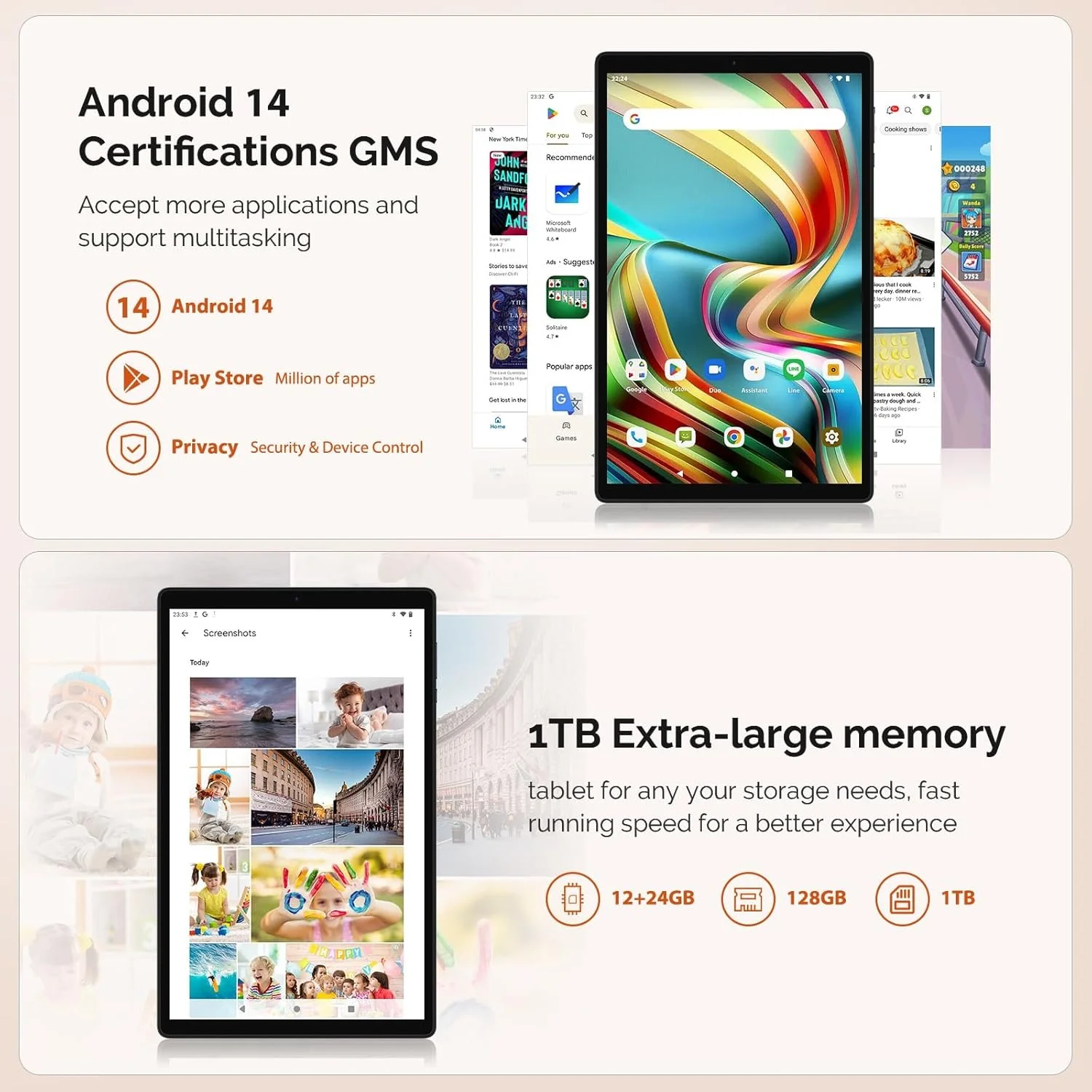 Планшет 10'' Full HD FLYCOAY M820-ЄЕЗ (12+24)/128Gb / 8 ядер / Android 14 / 8000 мАг / Сірий, фото №3