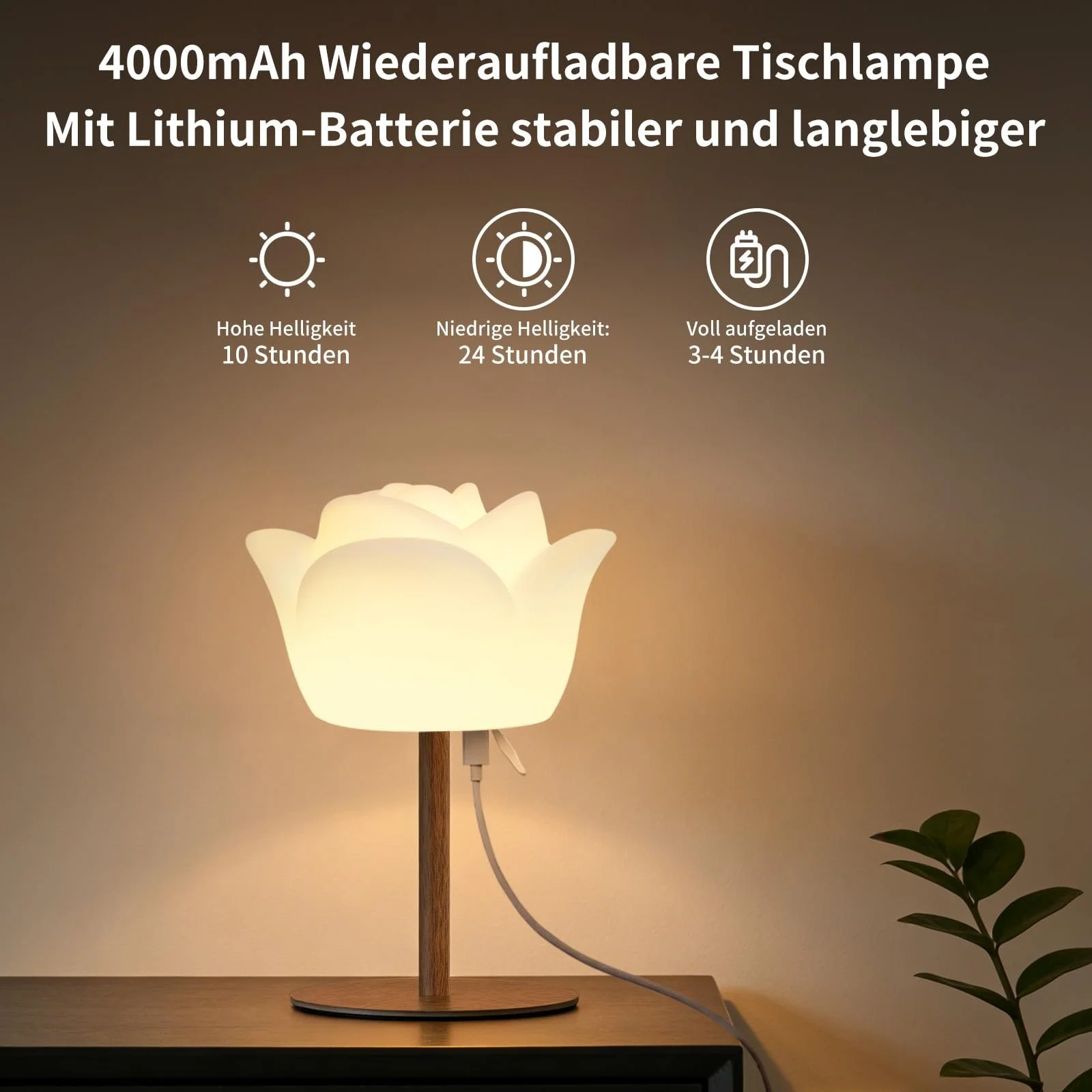 Настільна лампа Flower Design Wireless IP64 RGB 130 лм 4000 mAh 27/41 см White, фото №3